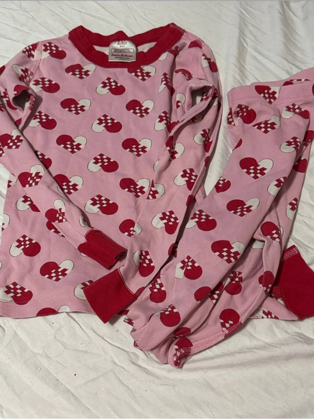 Hanna Andersson Pink Pajama Set with Red Heart Print